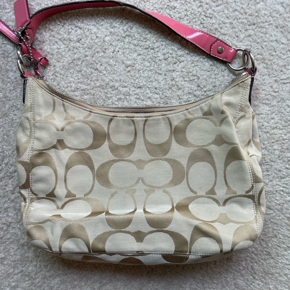 Coach Peach Signature Stripe Jacquard Hobo Bag F19281 - Picture 5 of 16